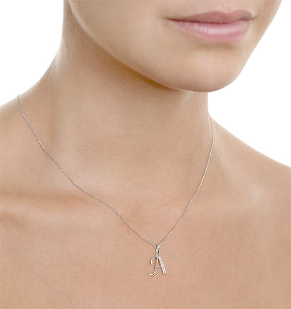 925 Silver Lab Diamond Initial 'A' Necklace 0.05ct